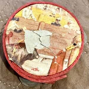 Antique Miniature Wooden Tambourine Decor with Norman Rockwell 'The Jurors' Art